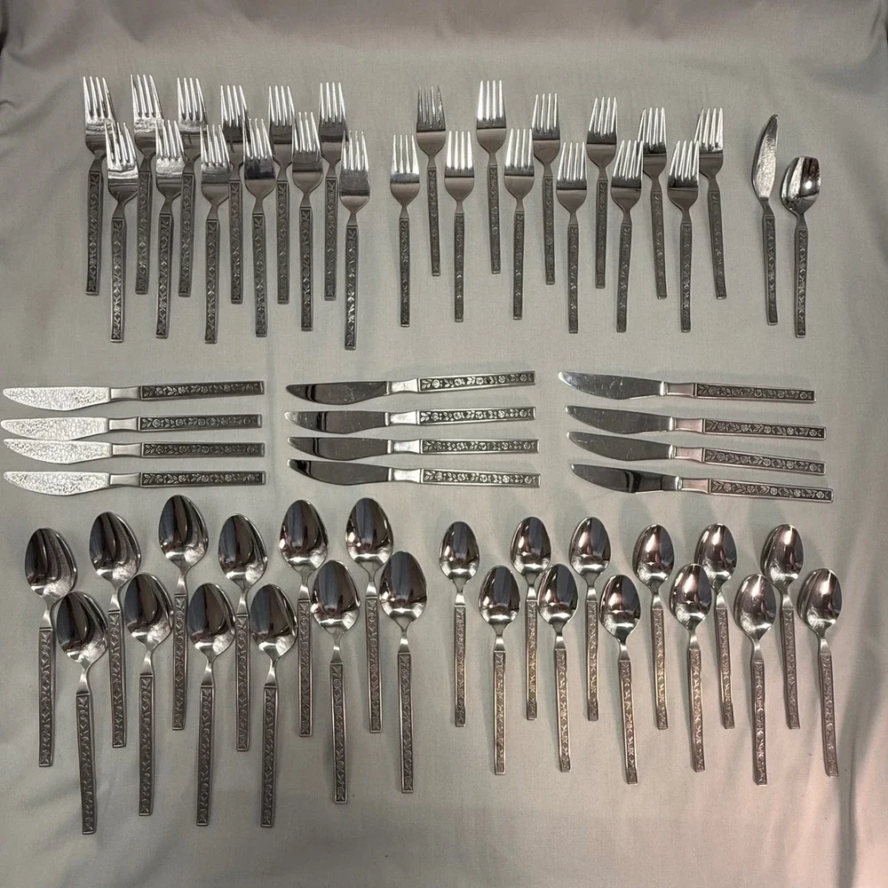 Mexicali Rose 62 Piece Service for 12 Flatware Set Floral Vintage 1970s Case